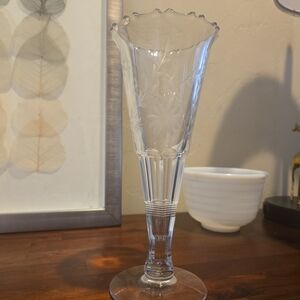 Elegant Clear Glass Vase with Floral Etching